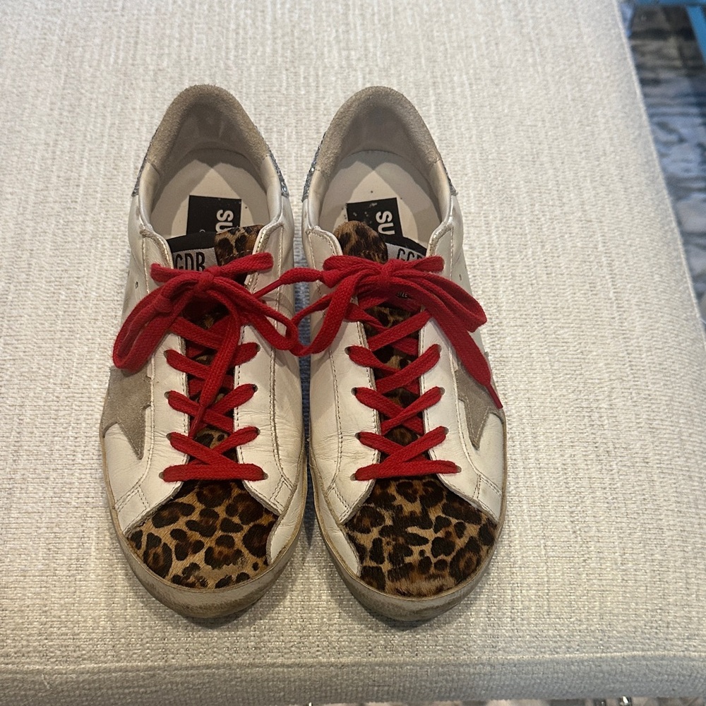 Golden Goose White and Red Athletic Shoes